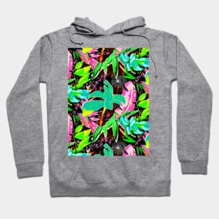 Elegant Tropical floral leaves botanical pattern,botanical pattern, tropical plants, black pink leaves pattern over a Hoodie